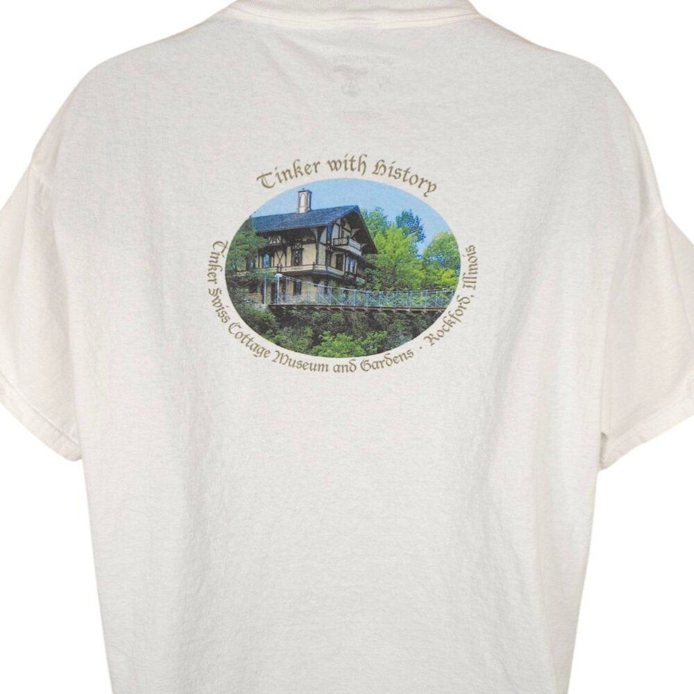 Tinker Swiss Cottage T Shirt Mens Size XL White Museum Gardens Rockford Illinois